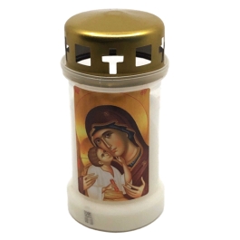 Candela din plastic alba cu capac Nr. 3, Maica Domnului, durata 50 ore, Light Candel Art