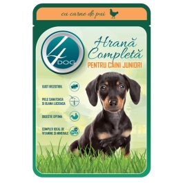 4DOG Hrana completa pentru caine junior plic pui in sos, 100g