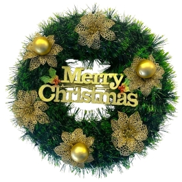 Coronita Craciun Merry Christmas verde-auriu, 45 cm