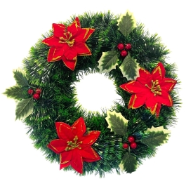 Coronita Craciun - Ornamente verde-rosu, 45 cm