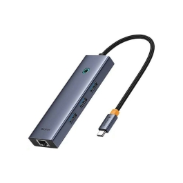Hub Baseus UltraJoy 4-in-1 USB-C la 3xUSB 3.0, 1xRJ45, Gri