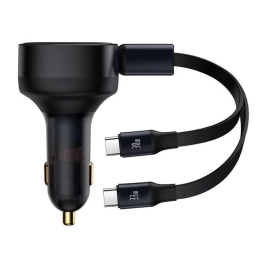 Incarcator auto Baseus Enjoyment, 33W, cu cablu retractabil 2xUSB-C, Negru